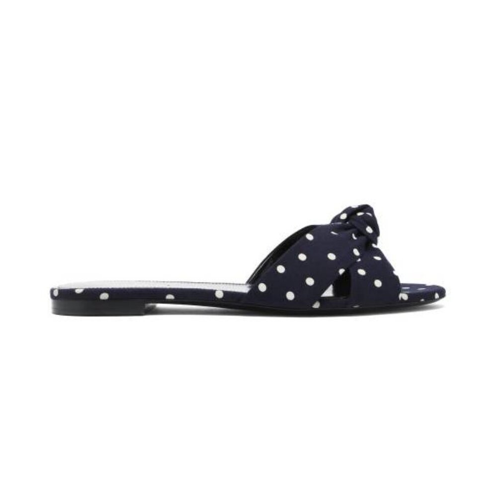 Saint Laurent Bianca Navy Knotted Polka-Dot Slides